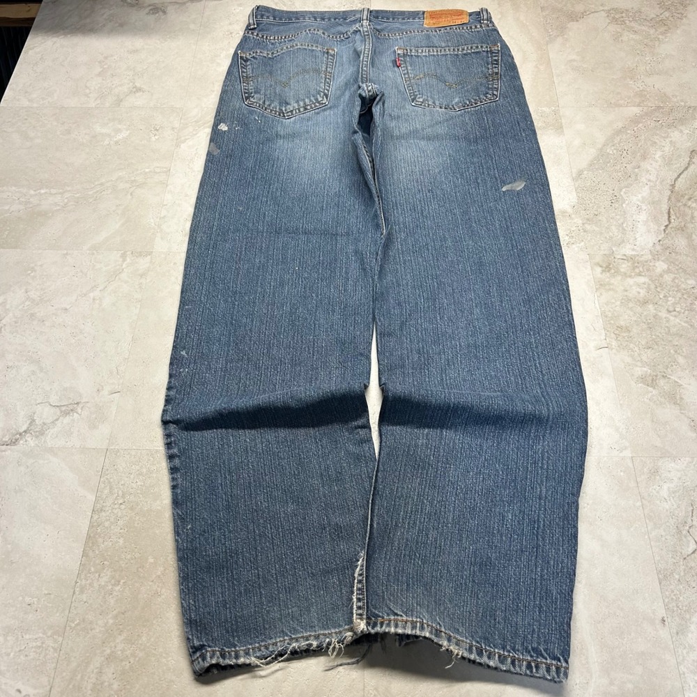 Levis 550 Relaxed Fit Jeans Blue Mens 34x34 Distressed Paint Splatter Workwear